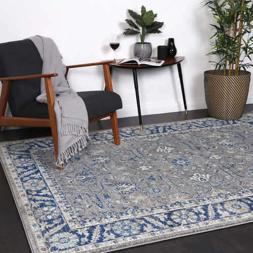 Grey & Navy Blue Delicate Oriental Rug