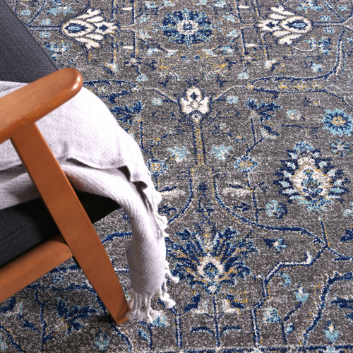Grey & Navy Blue Delicate Oriental Rug