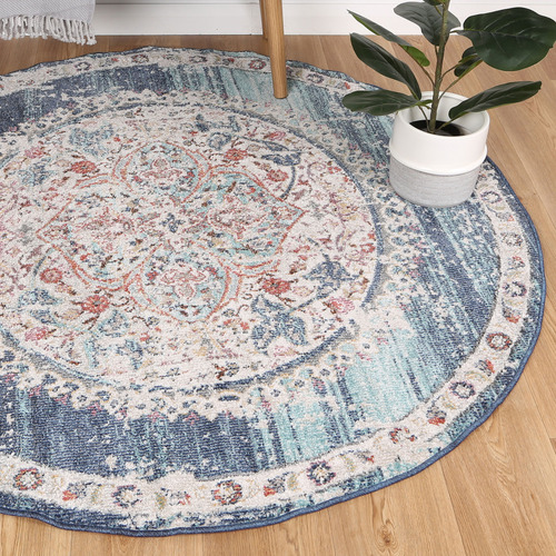 Lifestyle Floors Blue Salsa Power Loomed Round Rug | Temple & Webster