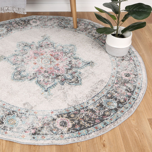 Grey Blaese Power Loomed Round Rug