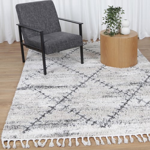 Beige Ana Shaggy Patchwork Rug