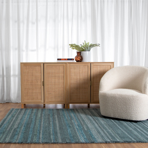 Teal Linear Les Nomades Hand-Tufted Wool Rug