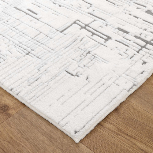 White & Grey Velour Machine Washable Rug