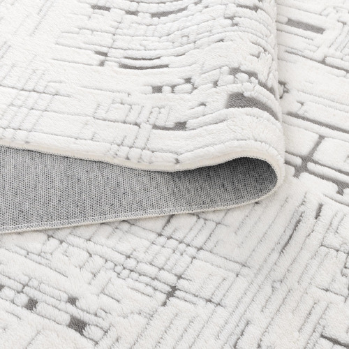 White & Grey Velour Machine Washable Rug