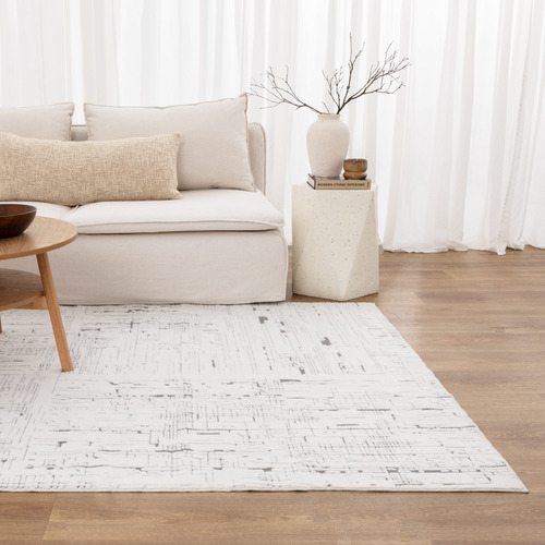 White & Grey Velour Machine Washable Rug