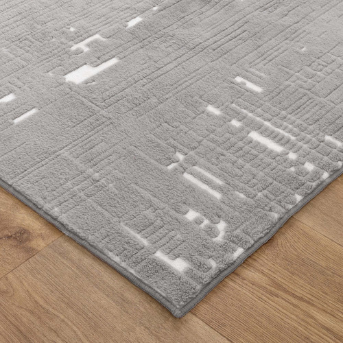 Grey & White Velour Machine Washable Rug