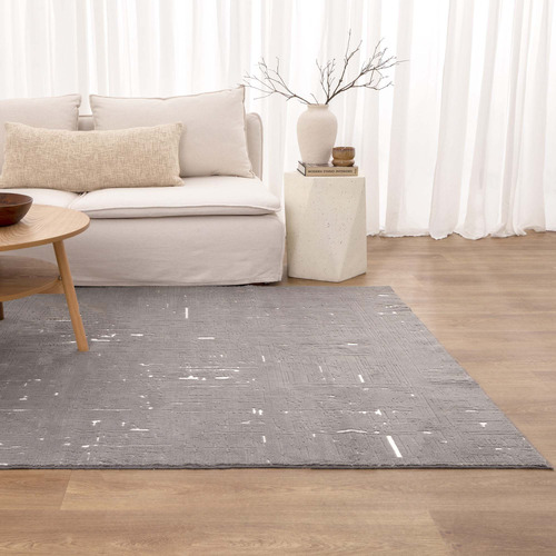 Grey & White Velour Machine Washable Rug