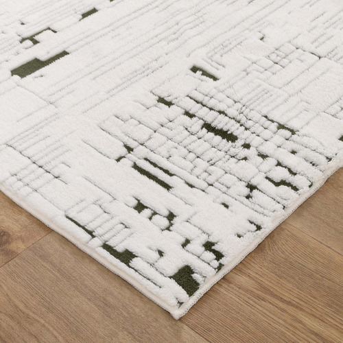 White & Green Velour Machine Washable Rug