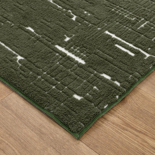 Green & White Velour Machine Washable Rug