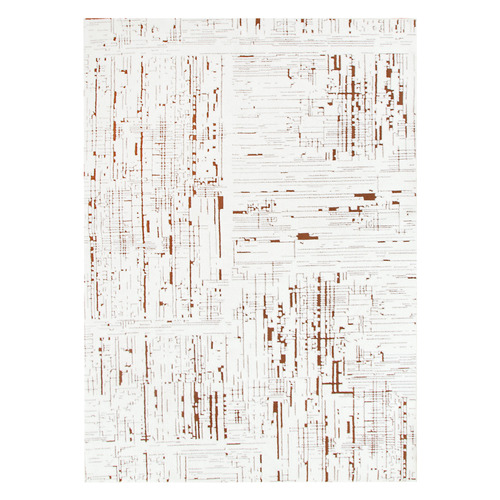 White & Rust Velour Machine Washable Rug