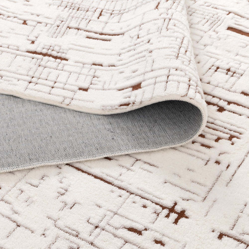 White & Rust Velour Machine Washable Rug