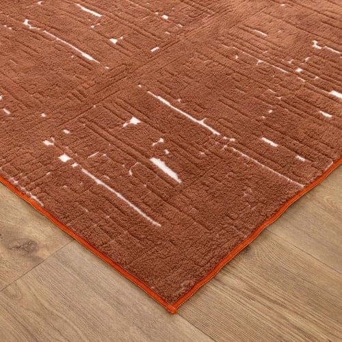 Rust & White Velour Machine Washable Rug