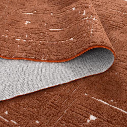 Rust & White Velour Machine Washable Rug