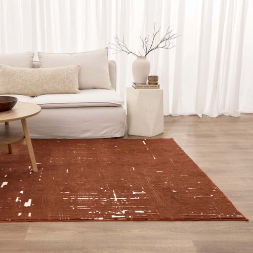 Rust & White Velour Machine Washable Rug