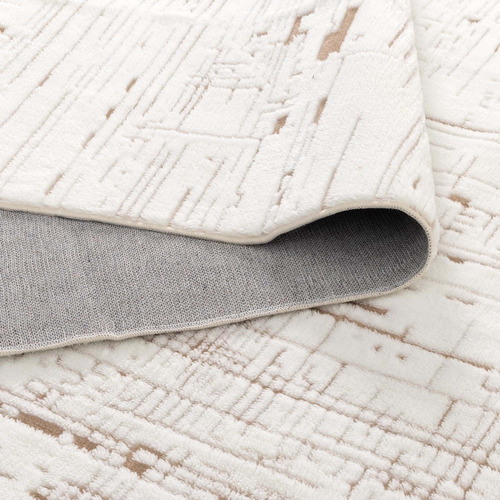 White & Beige Velour Machine Washable Rug