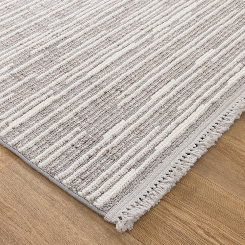Silver & Ivory Sarai Tasselled Rug