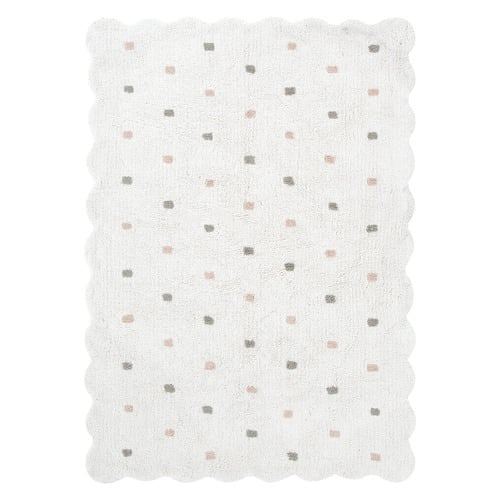 White Scalloped Mellow Rectangular Rug