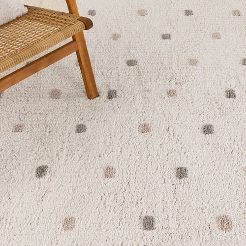 White Scalloped Mellow Rectangular Rug
