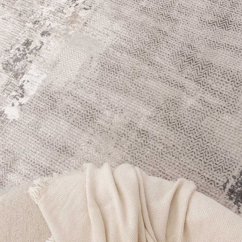 Beige Grey Distressed Border Atina Rug