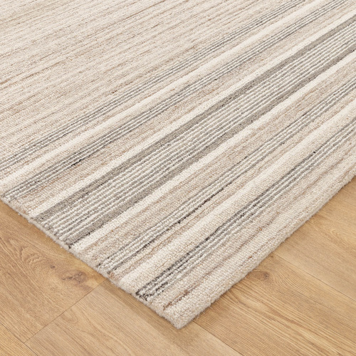 Beige Grey Multi-Stripe Praia Hand-Tufted Wool Rug