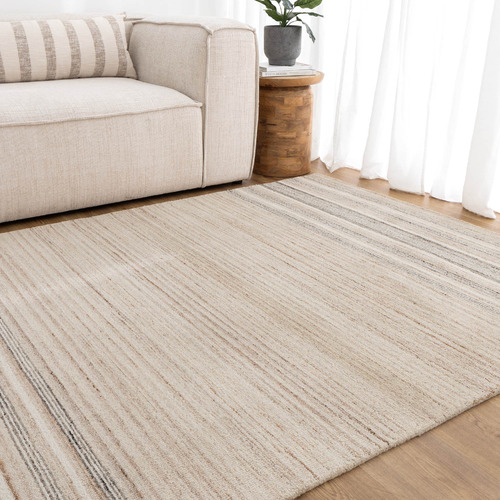 Beige Grey Multi-Stripe Praia Hand-Tufted Wool Rug