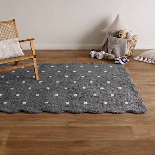 Grey Scalloped Mellow Rectangular Rug