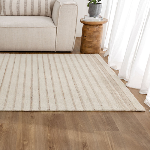 Ivory Beige Stripes Praia Hand-Tufted Wool Rug