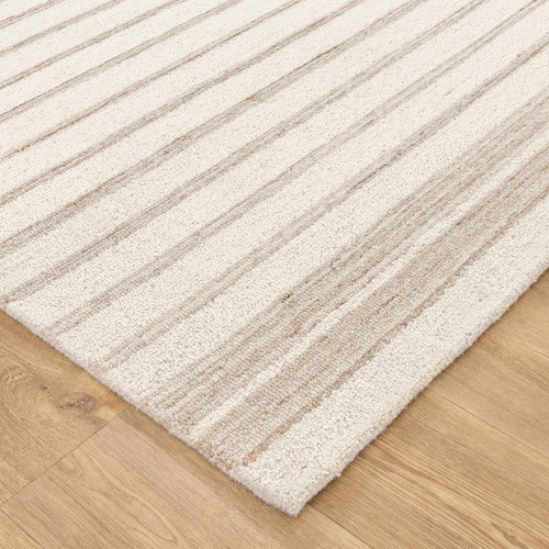 Ivory Beige Stripes Praia Hand-Tufted Wool Rug