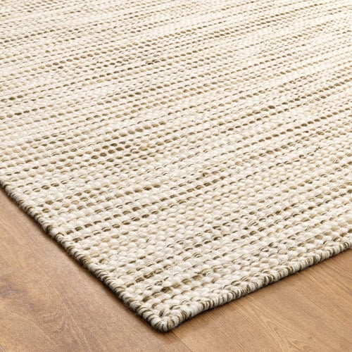 Ivory & Olive Green Skandi Hand-Woven Wool Rug