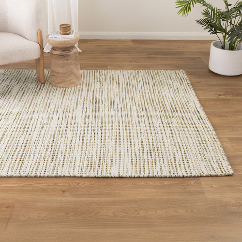 Ivory & Olive Green Skandi Hand-Woven Wool-Blend Rug