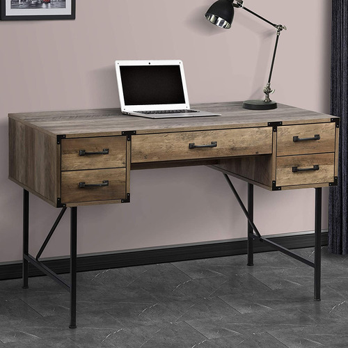 Corner Office Rustic Dark Timber Oswald Writing Desk & Reviews | Temple ...