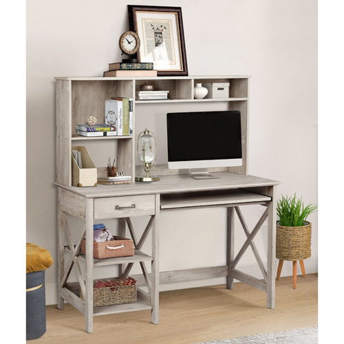 Corner Office Washed Grey Montreal Desk with Hutch Temple & ster