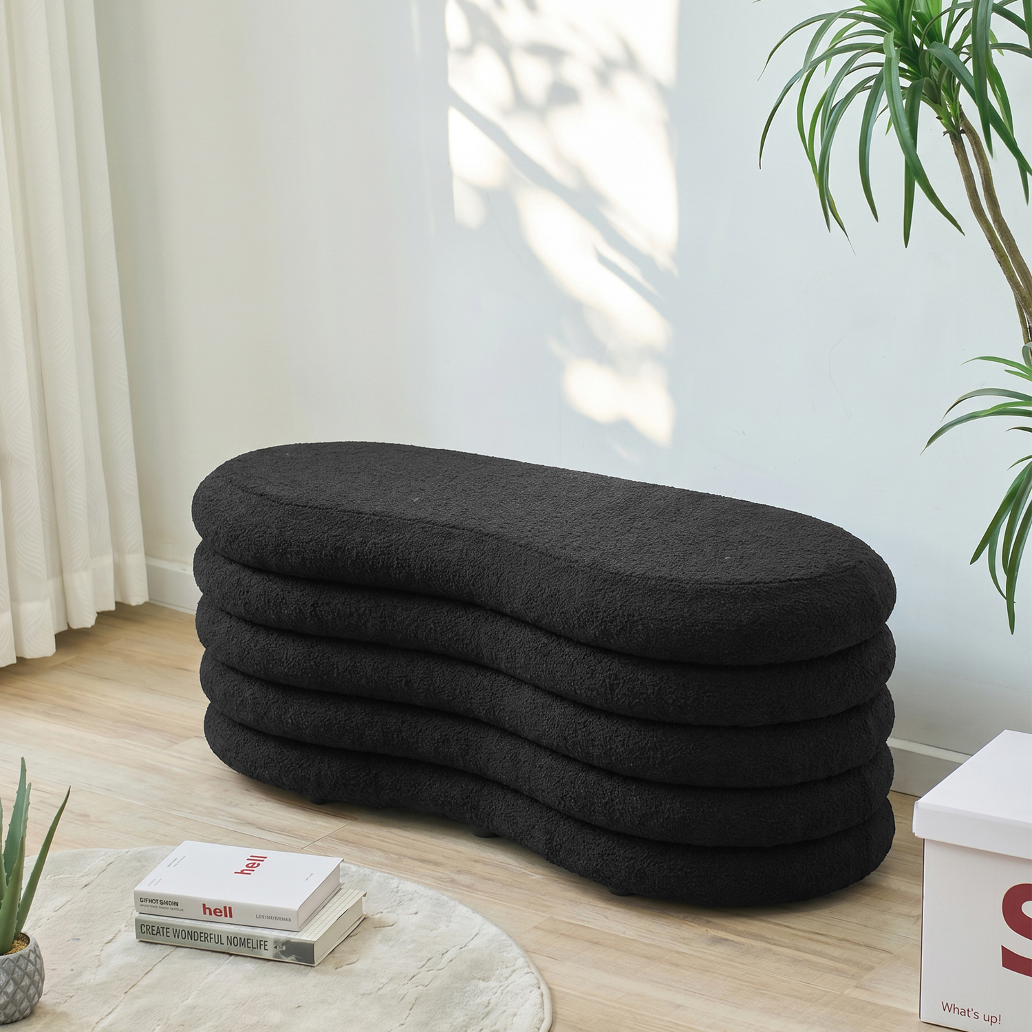 Andres Boucle Storage Ottoman Bench
