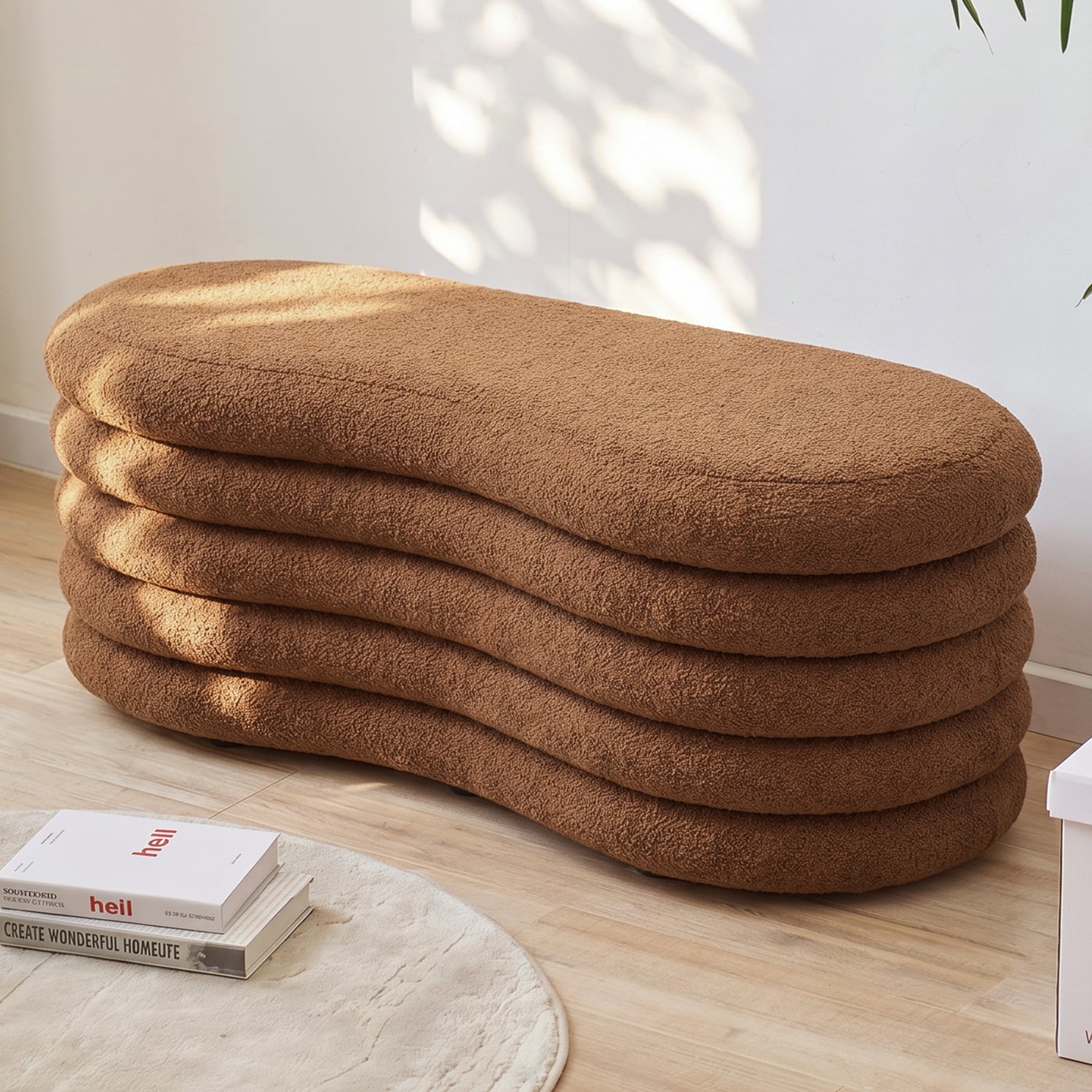 Andres Boucle Storage Ottoman Bench