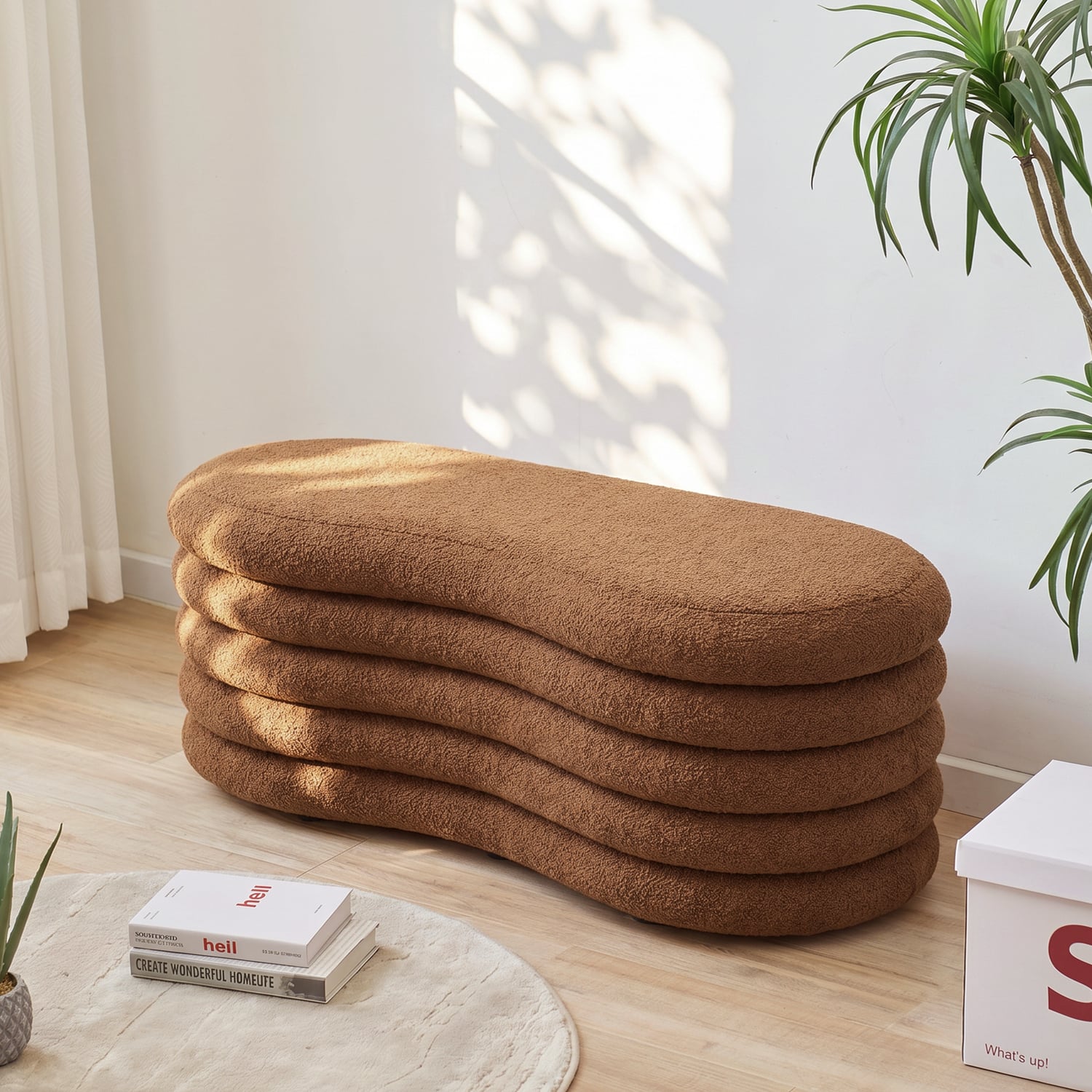 Andres Boucle Storage Ottoman Bench