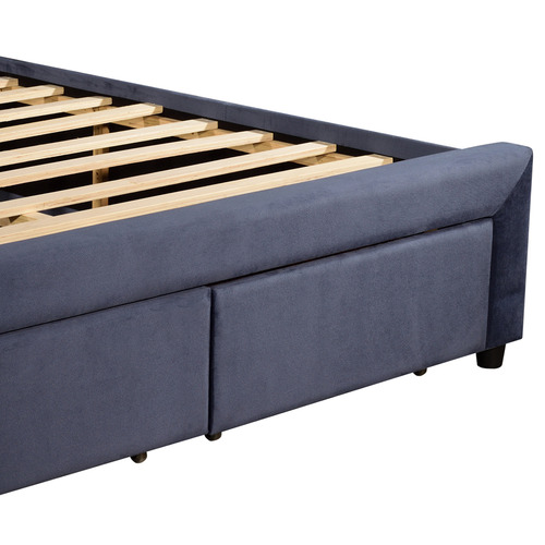 Southern Stylers Navy Stella Velvet Queen Storage Bed Frame Temple