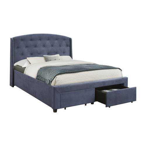 Southern Stylers Navy Stella Velvet Queen Storage Bed Frame Temple