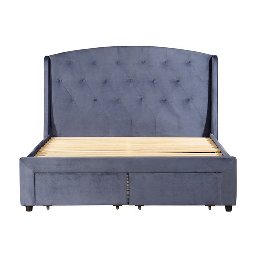 Southern Stylers Navy Stella Velvet Queen Storage Bed Frame Temple & ster