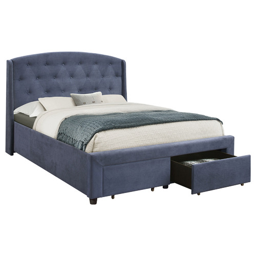Southern Stylers Navy Stella Velvet Queen Storage Bed Frame Temple