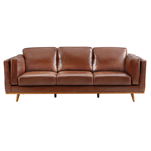 Brown Brooklyn Faux Leather 3 Seater Sofa