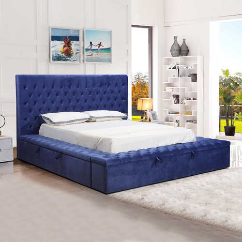 Blue Angeline Velvet Storage Bed | Temple & Webster