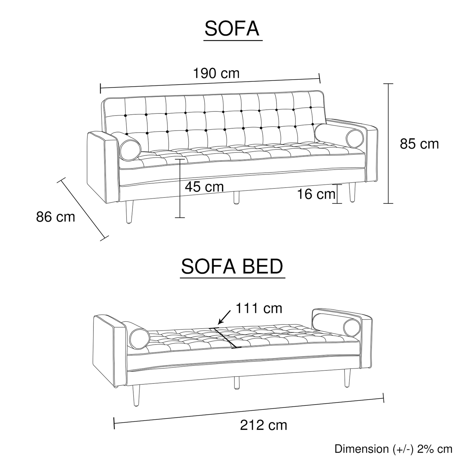 Plast 3 Seater Velvet Sofa Bed
