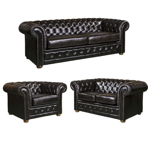 3 Piece Chesterfield Rochester Genuine, English Style Leather Sofa