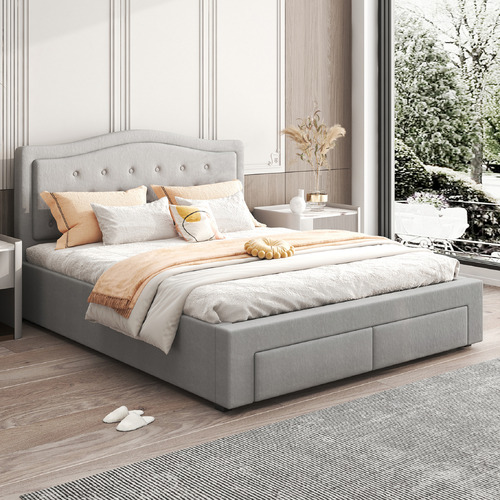 Daiyu Velvet Queen Bed with Drawers