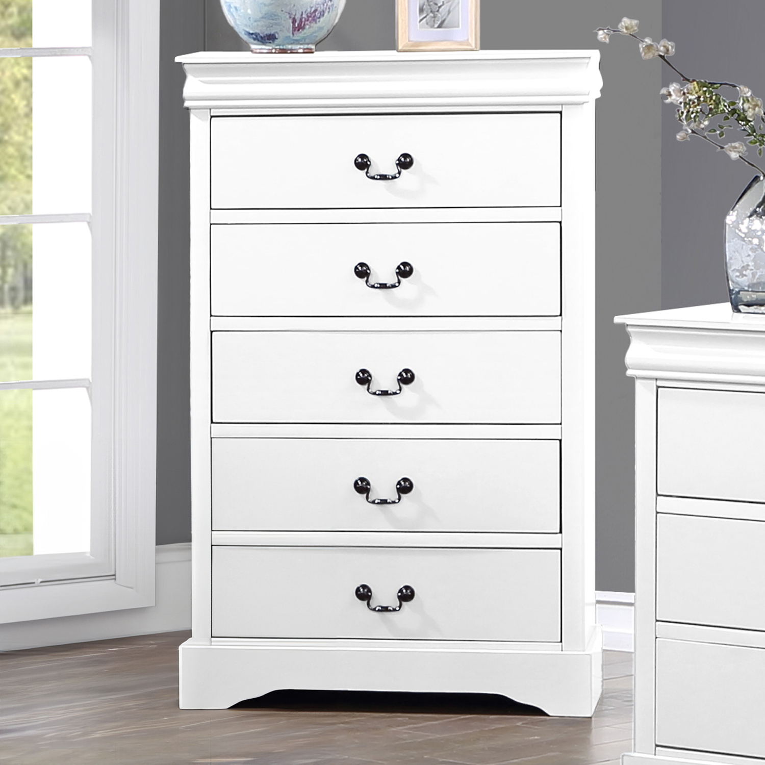 White Caila 5 Drawer Tallboy
