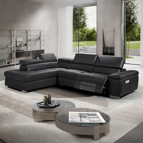 Orville 3 Seater Cow Leather Modular Recliner Sofa with Chaise