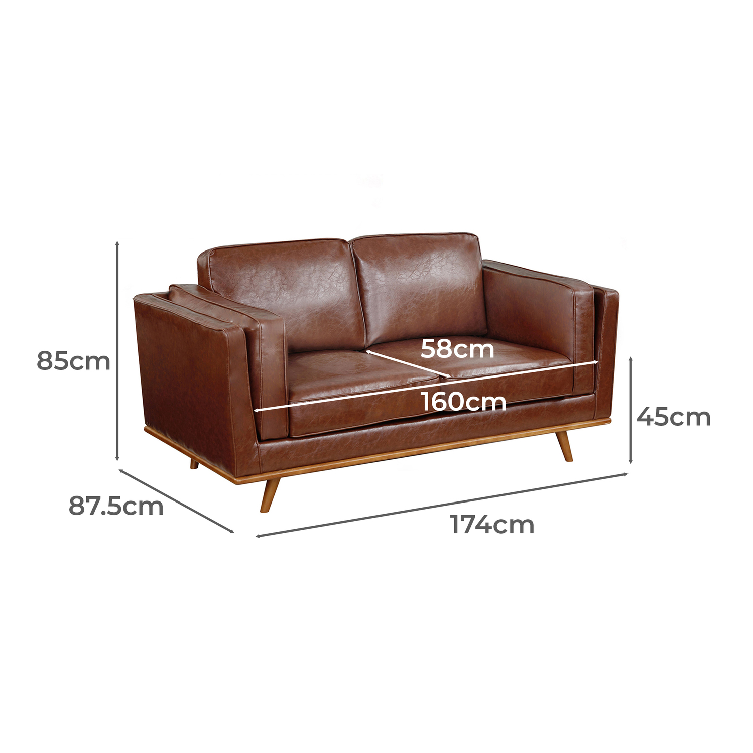 Tan Brooklyn Faux Leather 2 Seater Sofa