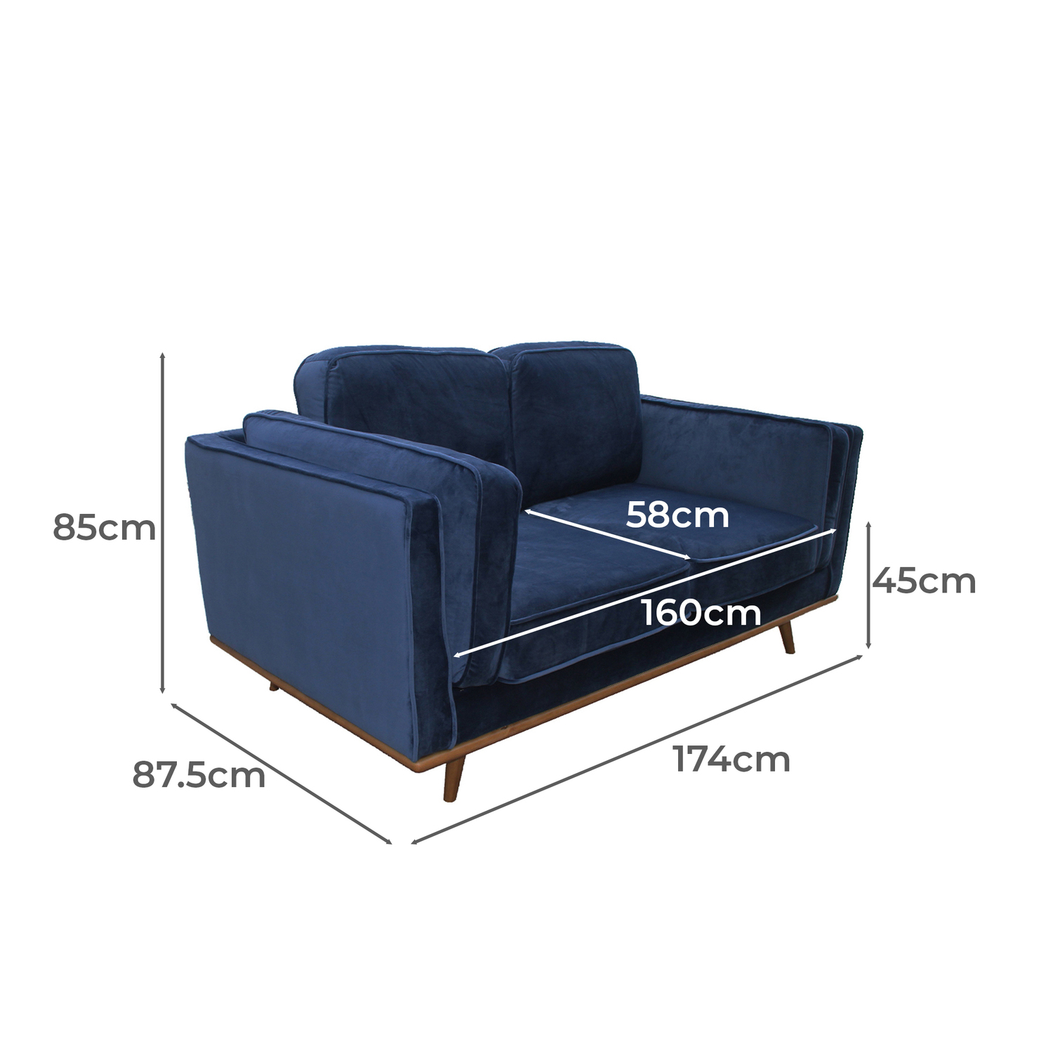 Navy Brooklyn 2 Seater Velvet Sofa