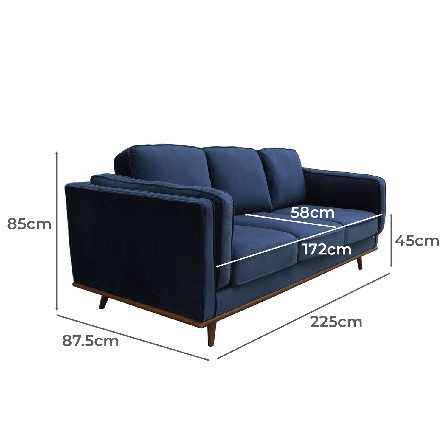 Navy Brooklyn 3 Seater Velvet Sofa