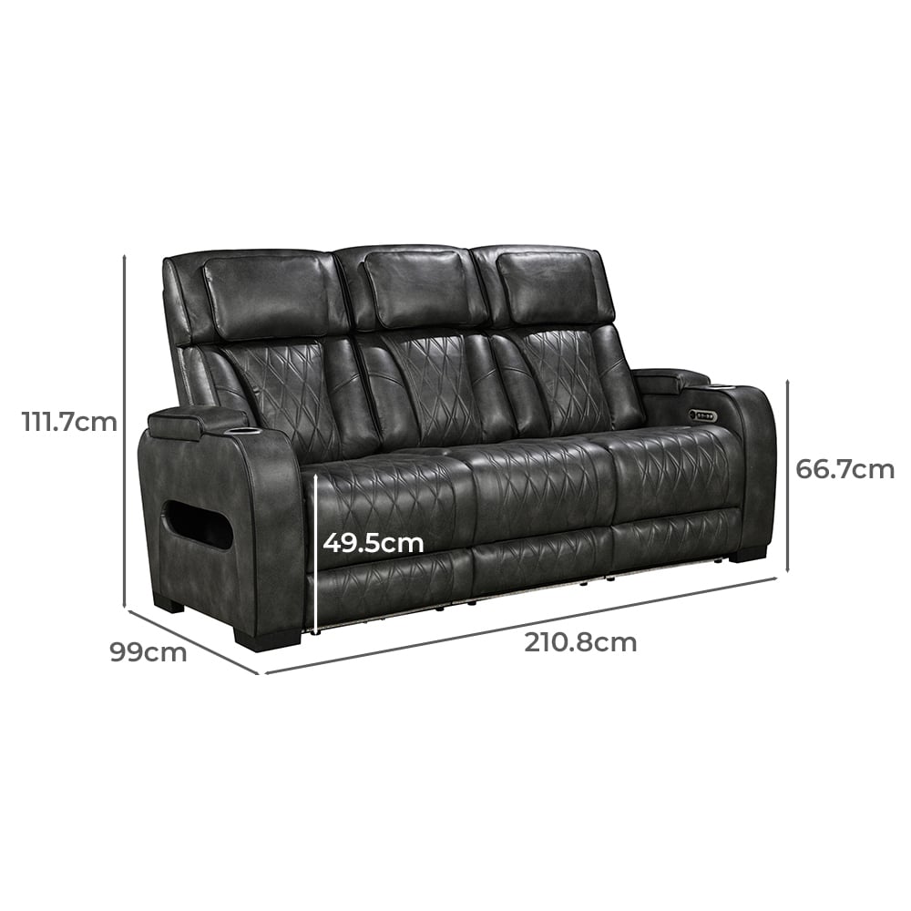Frederick 3 Seater LED Faux Leather Recliner Sofa
